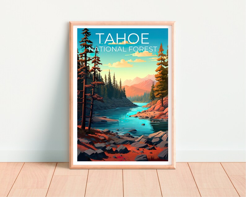 Tahoe National Forest Poster, Tahoe Print, California Poster, California Print, Tahoe Travel Poster, Forest Poster, Lake Poster