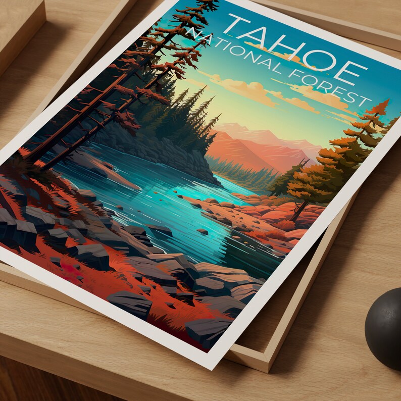 Tahoe National Forest Poster, Tahoe Print, California Poster, California Print, Tahoe Travel Poster, Forest Poster, Lake Poster