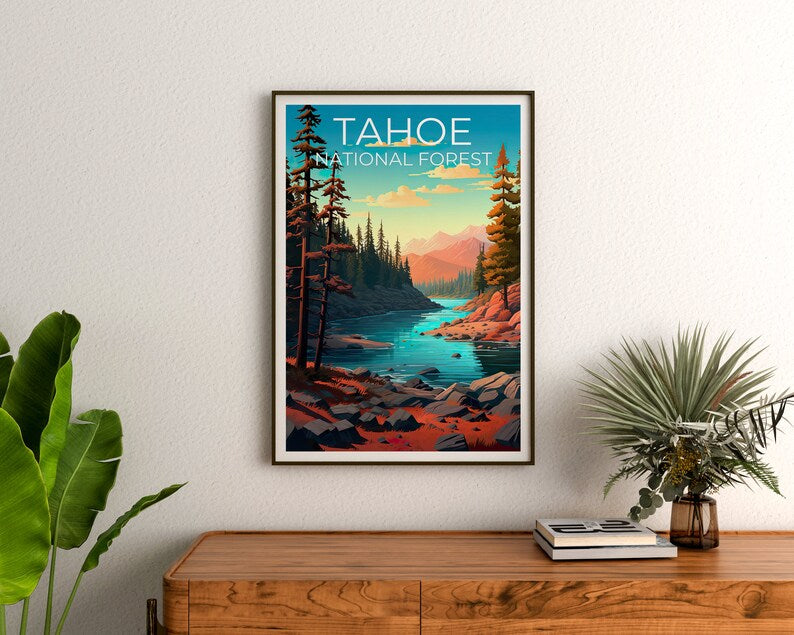 Tahoe National Forest Poster, Tahoe Print, California Poster, California Print, Tahoe Travel Poster, Forest Poster, Lake Poster