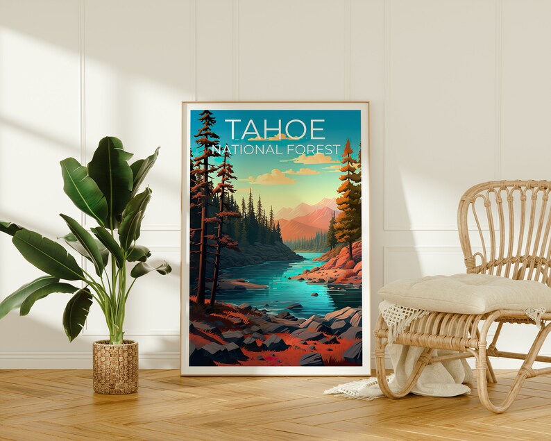 Tahoe National Forest Poster, Tahoe Print, California Poster, California Print, Tahoe Travel Poster, Forest Poster, Lake Poster