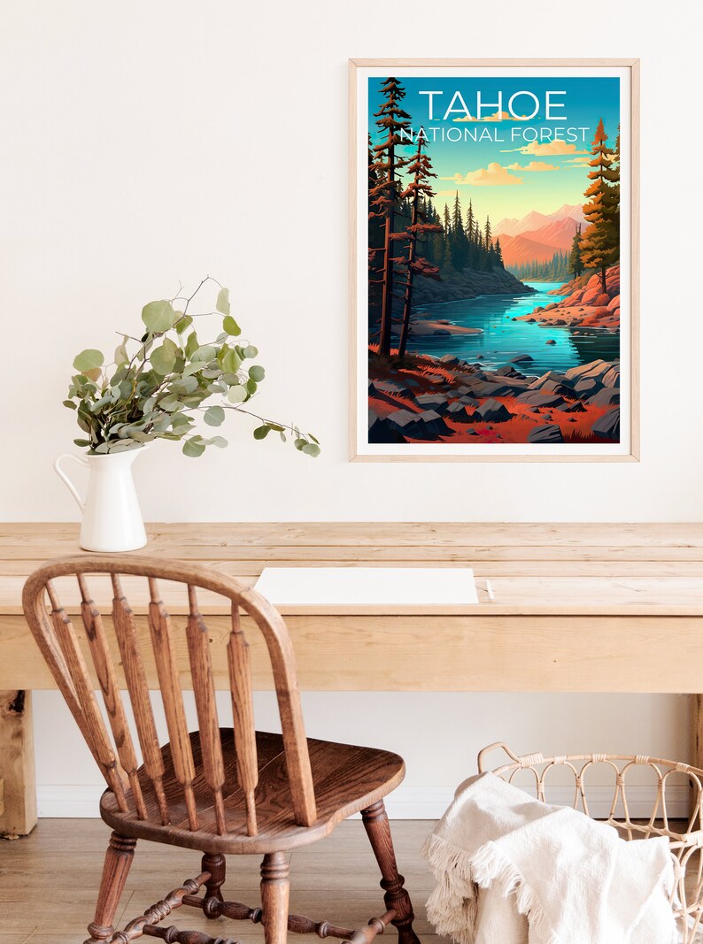 Tahoe National Forest Poster, Tahoe Print, California Poster, California Print, Tahoe Travel Poster, Forest Poster, Lake Poster