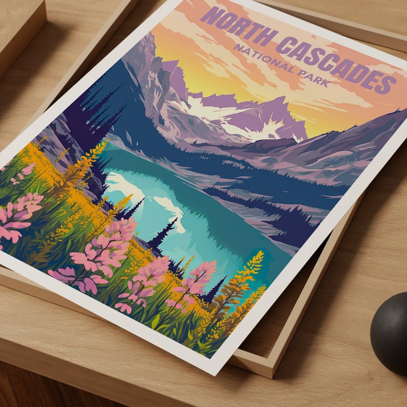 North Cascades Poster, North Cascades Art, North Cascades Print, National Parks Poster, Mountain Poster, Washington Poster, Hiking Gift