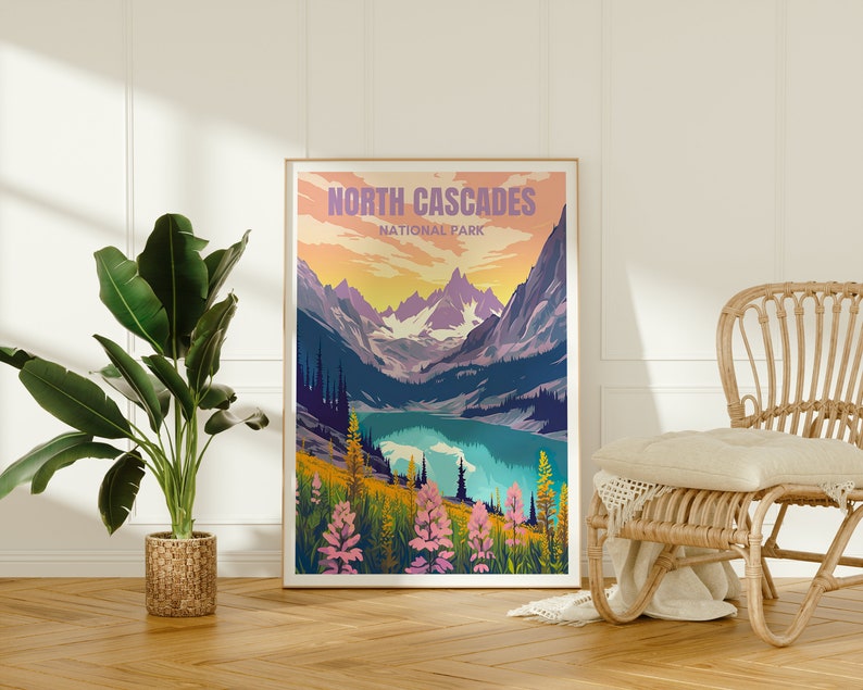 North Cascades Poster, North Cascades Art, North Cascades Print, National Parks Poster, Mountain Poster, Washington Poster, Hiking Gift