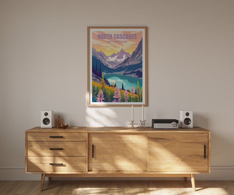 North Cascades Poster, North Cascades Art, North Cascades Print, National Parks Poster, Mountain Poster, Washington Poster, Hiking Gift
