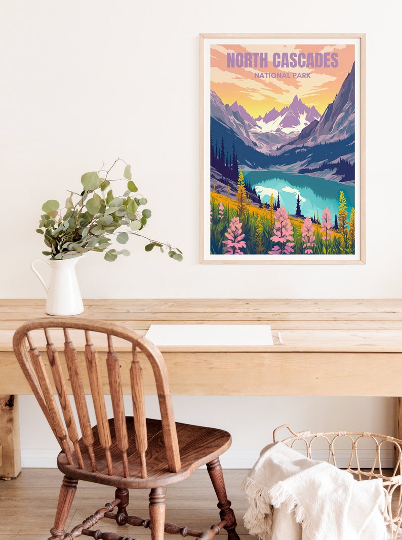 North Cascades Poster, North Cascades Art, North Cascades Print, National Parks Poster, Mountain Poster, Washington Poster, Hiking Gift