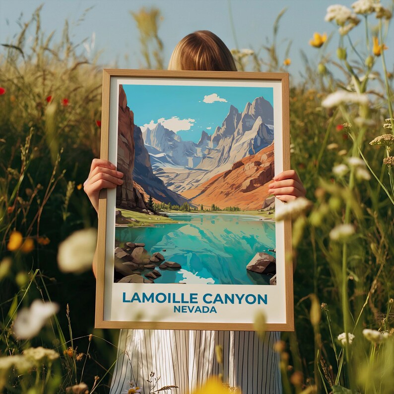 Lamoille Canyon Travel Print, Nevada Poster, Ruby Mountains Wall Art, Lake Illustration, Lamoille Canyon Poster, Home Decor, Birthday Gift