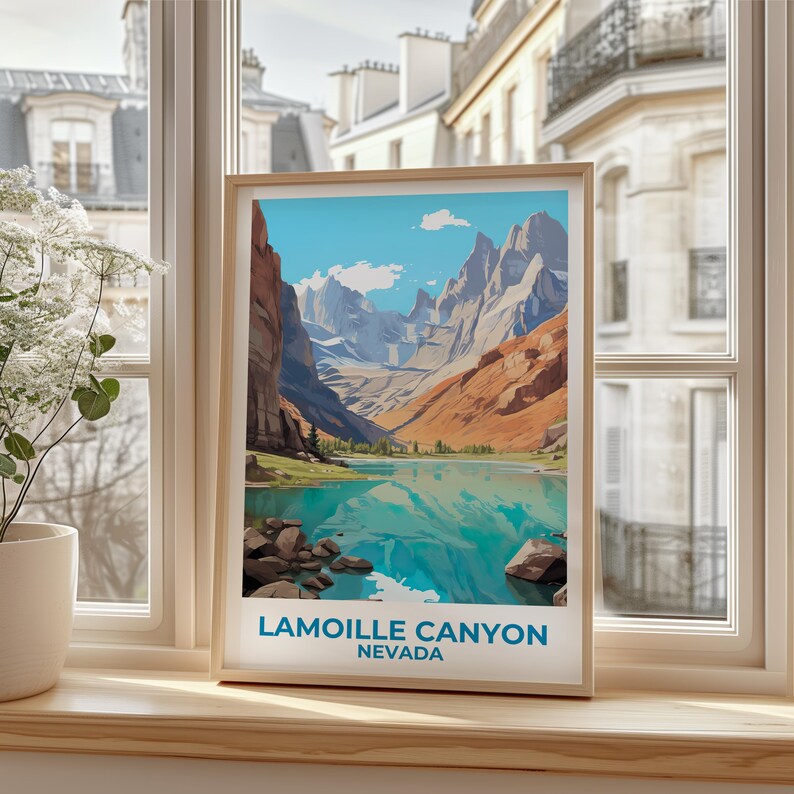 Lamoille Canyon Travel Print, Nevada Poster, Ruby Mountains Wall Art, Lake Illustration, Lamoille Canyon Poster, Home Decor, Birthday Gift