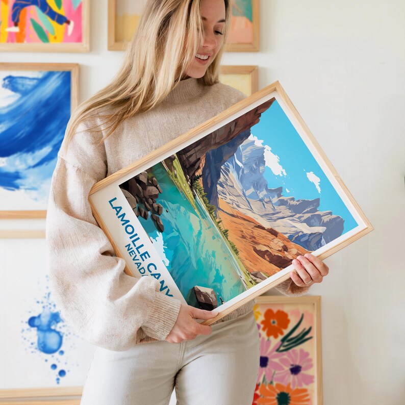 Lamoille Canyon Travel Print, Nevada Poster, Ruby Mountains Wall Art, Lake Illustration, Lamoille Canyon Poster, Home Decor, Birthday Gift