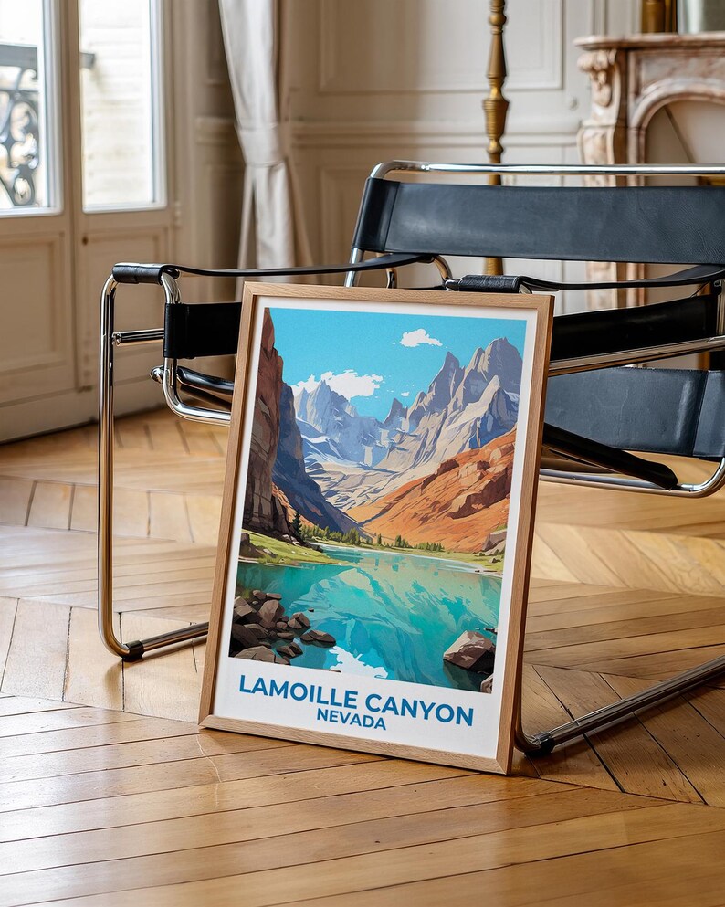 Lamoille Canyon Travel Print, Nevada Poster, Ruby Mountains Wall Art, Lake Illustration, Lamoille Canyon Poster, Home Decor, Birthday Gift