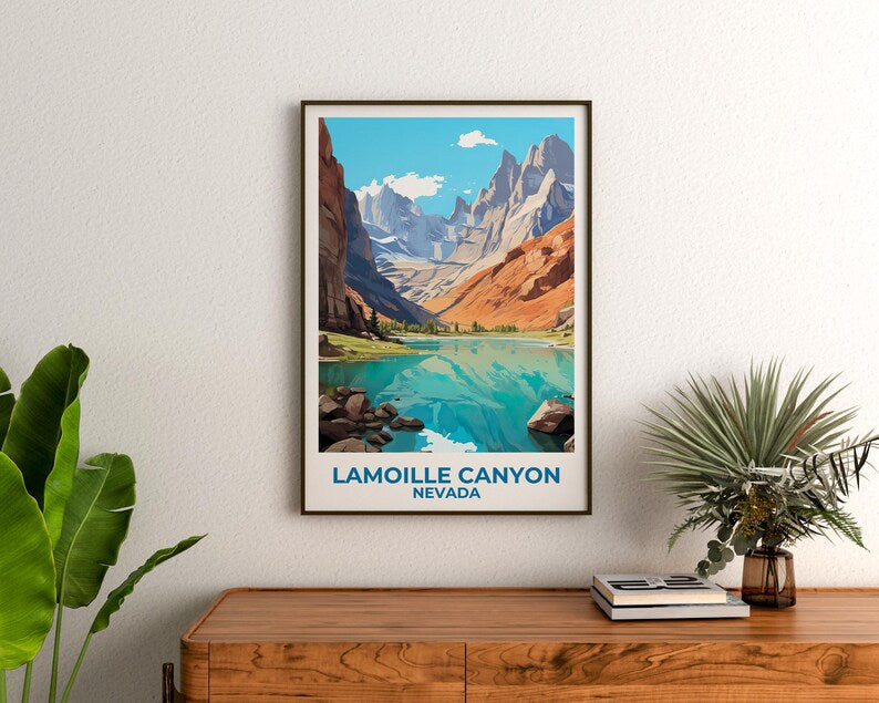 Lamoille Canyon Travel Print, Nevada Poster, Ruby Mountains Wall Art, Lake Illustration, Lamoille Canyon Poster, Home Decor, Birthday Gift