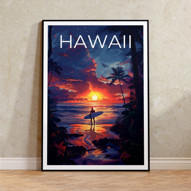 Hawaii Poster, Hawaii Print, Surfer Art, Surfer Print, Beach Travel Poster, Surf Poster, Hawaii Art