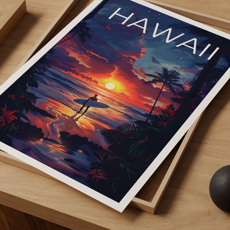Hawaii Poster, Hawaii Print, Surfer Art, Surfer Print, Beach Travel Poster, Surf Poster, Hawaii Art