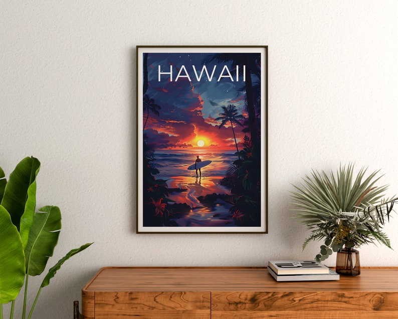 Hawaii Poster, Hawaii Print, Surfer Art, Surfer Print, Beach Travel Poster, Surf Poster, Hawaii Art
