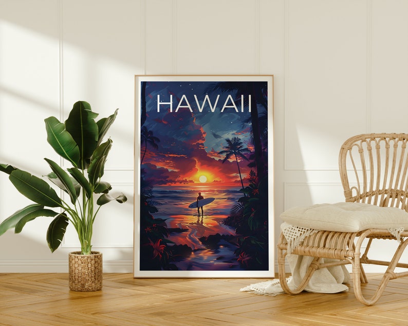 Hawaii Poster, Hawaii Print, Surfer Art, Surfer Print, Beach Travel Poster, Surf Poster, Hawaii Art