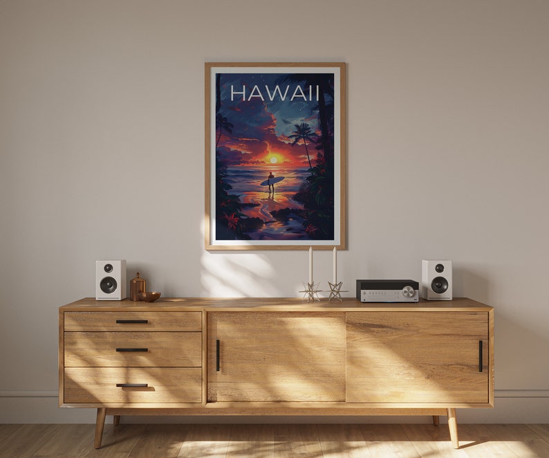 Hawaii Poster, Hawaii Print, Surfer Art, Surfer Print, Beach Travel Poster, Surf Poster, Hawaii Art