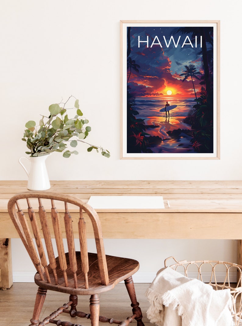Hawaii Poster, Hawaii Print, Surfer Art, Surfer Print, Beach Travel Poster, Surf Poster, Hawaii Art