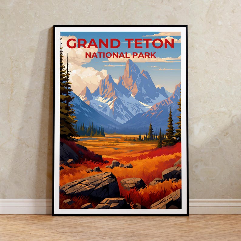 Grand Teton Travel Poster, Wyoming Wall Art, Wyoming Print, Grand Teton Poster, Wyoming Poster, Nature Poster, Grand Teton Art