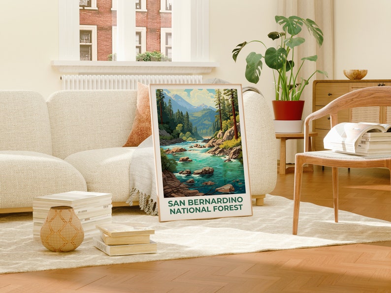 Affiche de voyage de la forêt nationale de San Bernardino, art mural de Californie, impression de Californie, affiche de la forêt nationale de San Bernardino, affiche de la forêt