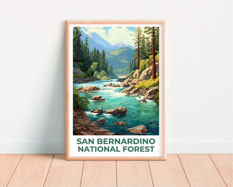 Affiche de voyage de la forêt nationale de San Bernardino, art mural de Californie, impression de Californie, affiche de la forêt nationale de San Bernardino, affiche de la forêt