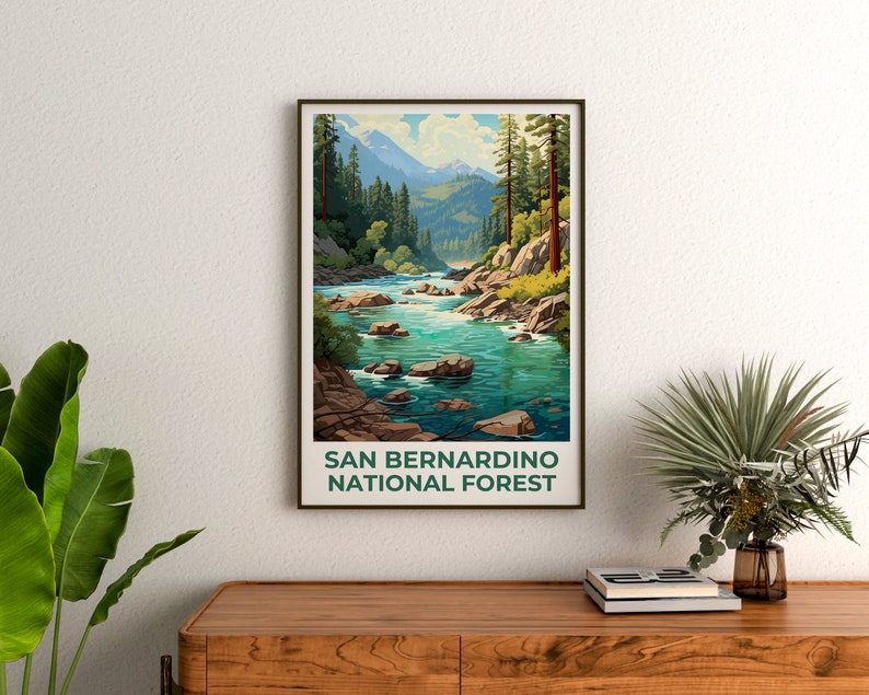 Affiche de voyage de la forêt nationale de San Bernardino, art mural de Californie, impression de Californie, affiche de la forêt nationale de San Bernardino, affiche de la forêt