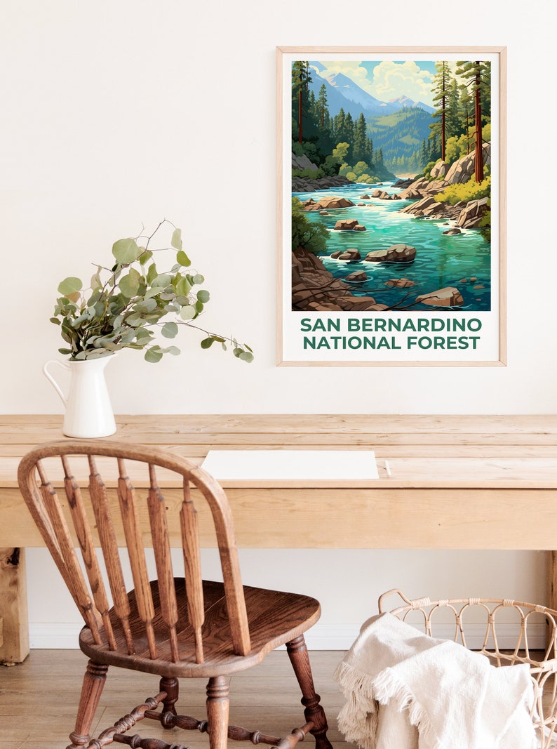 Affiche de voyage de la forêt nationale de San Bernardino, art mural de Californie, impression de Californie, affiche de la forêt nationale de San Bernardino, affiche de la forêt