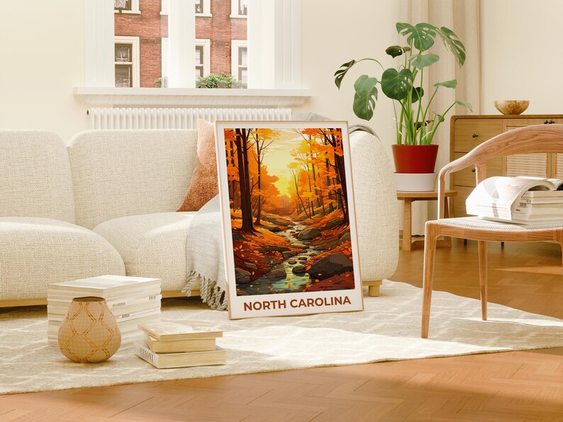 North Carolina Travel Print, Pisgah National Forest Poster, Autumn Forest Wall Art, North Carolina Poster, Home Decor, Birthday Gift