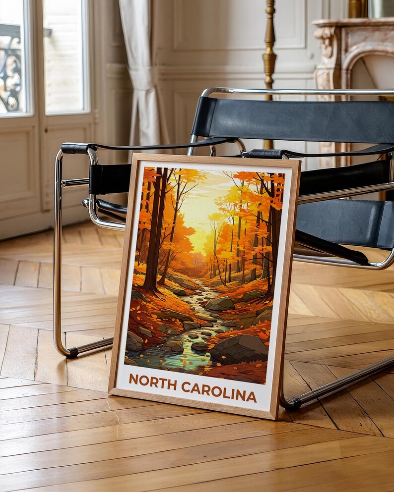 North Carolina Travel Print, Pisgah National Forest Poster, Autumn Forest Wall Art, North Carolina Poster, Home Decor, Birthday Gift