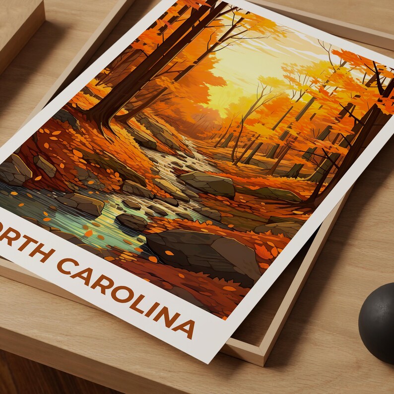 North Carolina Travel Print, Pisgah National Forest Poster, Autumn Forest Wall Art, North Carolina Poster, Home Decor, Birthday Gift