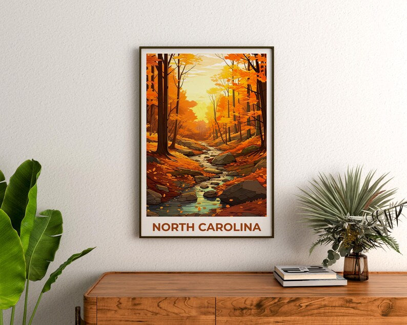 North Carolina Travel Print, Pisgah National Forest Poster, Autumn Forest Wall Art, North Carolina Poster, Home Decor, Birthday Gift