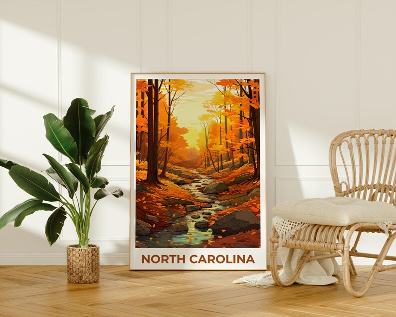 North Carolina Travel Print, Pisgah National Forest Poster, Autumn Forest Wall Art, North Carolina Poster, Home Decor, Birthday Gift