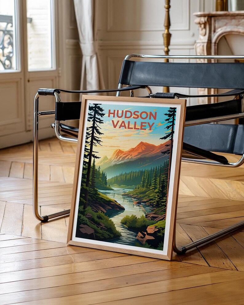 New York Travel Poster, Hudson Valley Print, Forest Wall Art, New York Illustration, Landscape Poster, Home Decor, Birthday Gift
