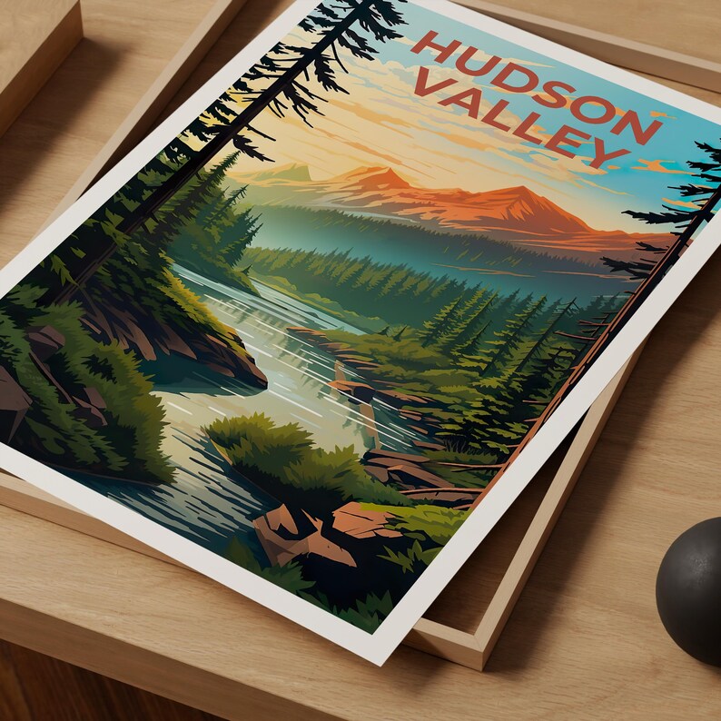 New York Travel Poster, Hudson Valley Print, Forest Wall Art, New York Illustration, Landscape Poster, Home Decor, Birthday Gift