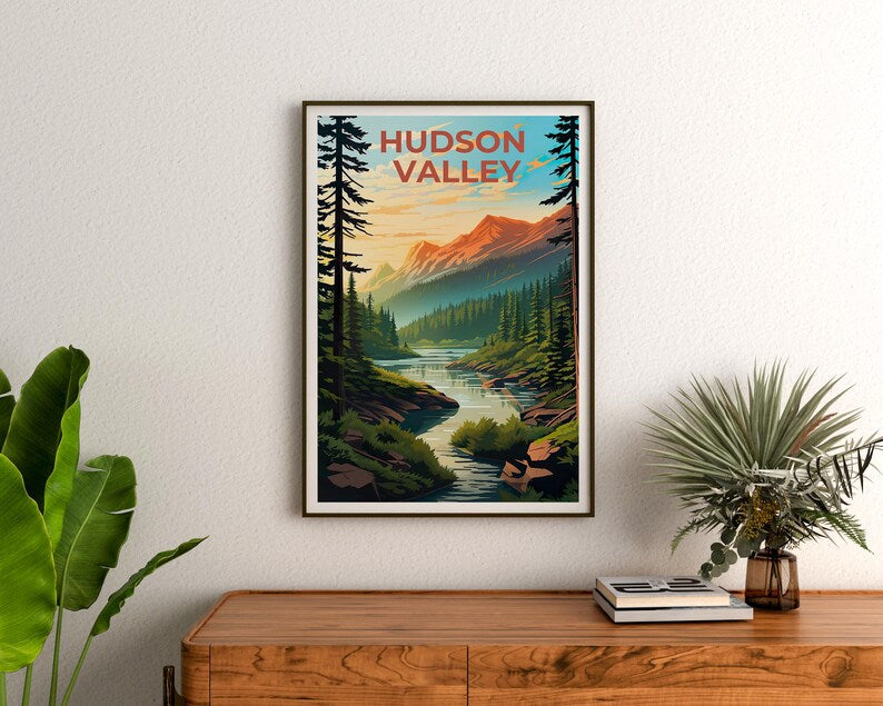 New York Travel Poster, Hudson Valley Print, Forest Wall Art, New York Illustration, Landscape Poster, Home Decor, Birthday Gift