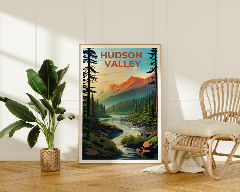 New York Travel Poster, Hudson Valley Print, Forest Wall Art, New York Illustration, Landscape Poster, Home Decor, Birthday Gift