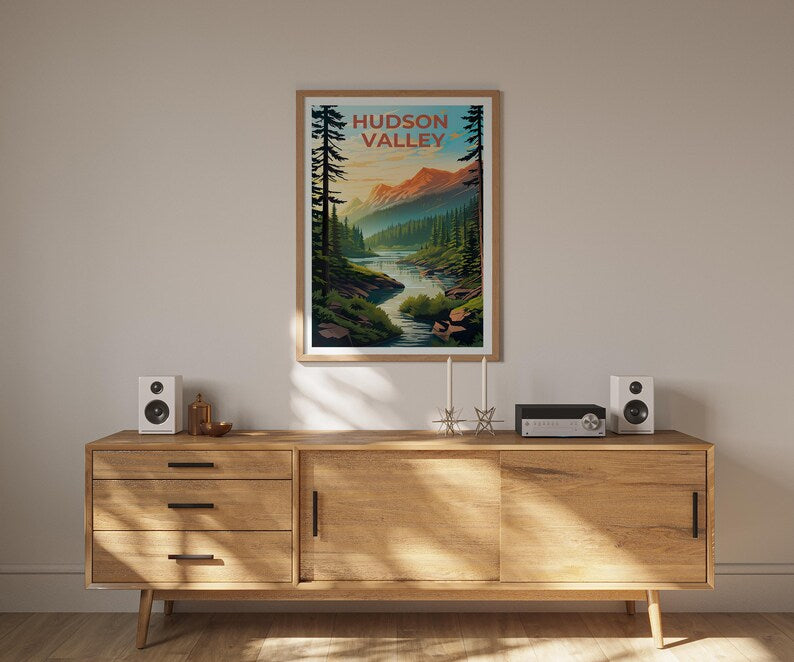 New York Travel Poster, Hudson Valley Print, Forest Wall Art, New York Illustration, Landscape Poster, Home Decor, Birthday Gift