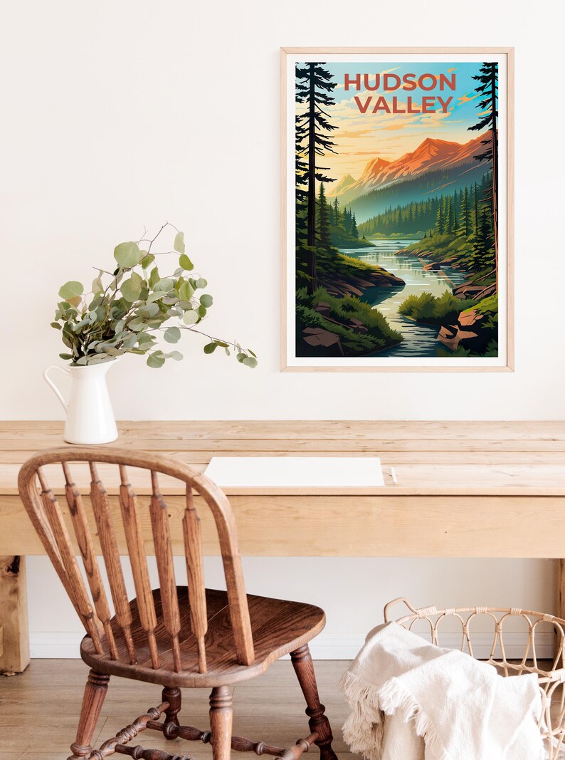 New York Travel Poster, Hudson Valley Print, Forest Wall Art, New York Illustration, Landscape Poster, Home Decor, Birthday Gift