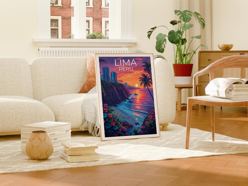 Lima Travel Print, Peru Poster, Miraflores Wall Art, Coastal Peru Illustration, Landscape Poster, Home Decor, Birthday Gift