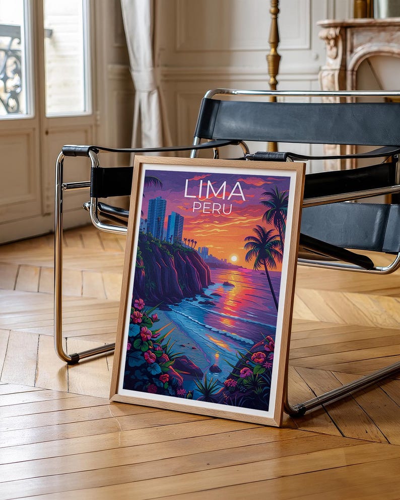 Lima Travel Print, Peru Poster, Miraflores Wall Art, Coastal Peru Illustration, Landscape Poster, Home Decor, Birthday Gift