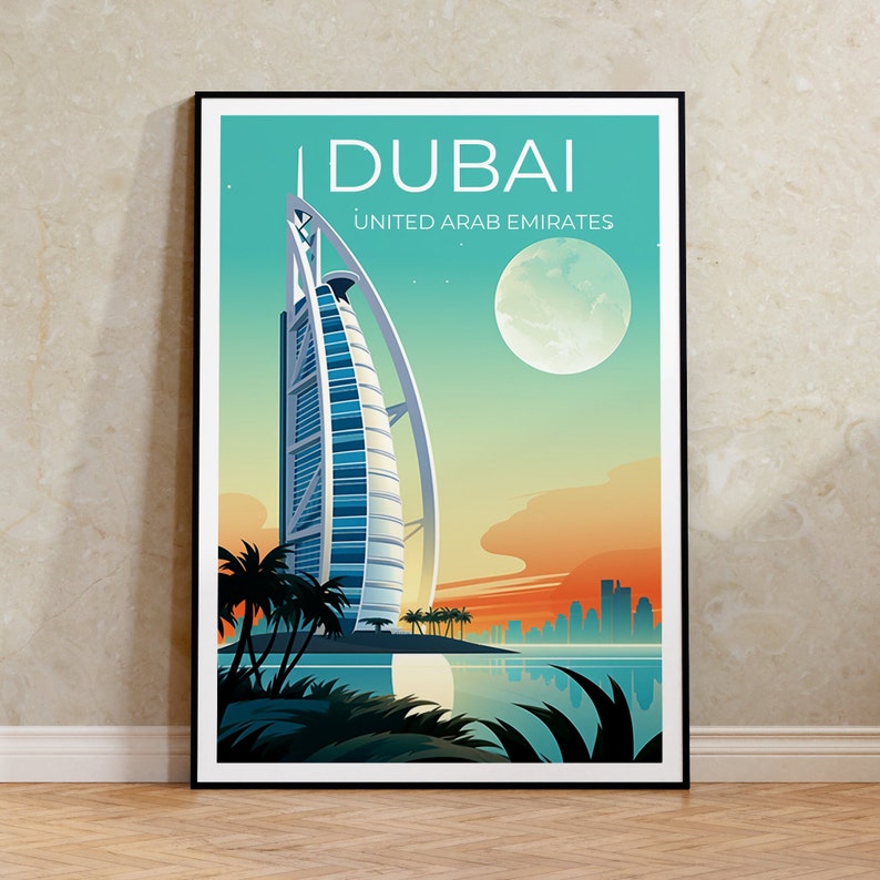 Dubai Travel Poster, Dubai Art, Burj Al Arab Print, Dubai Poster, Burj Al Arab Poster, City Poster