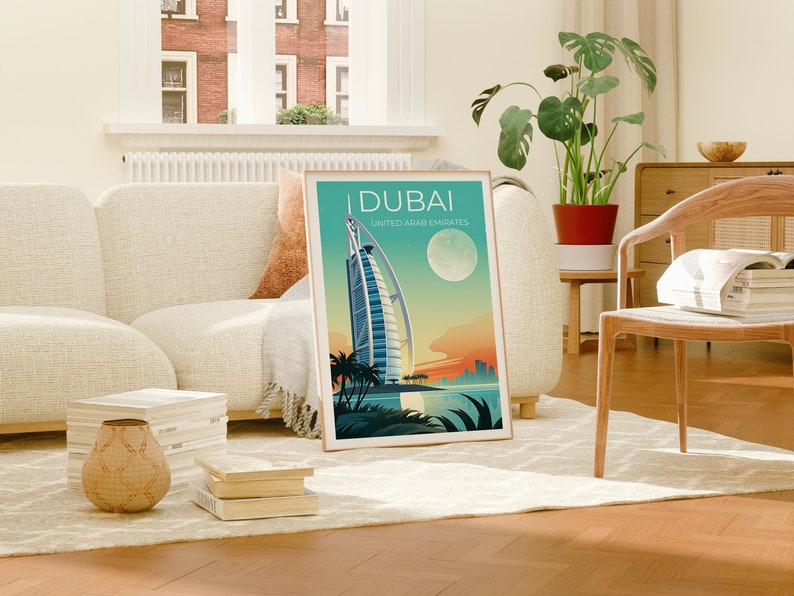 Dubai Travel Poster, Dubai Art, Burj Al Arab Print, Dubai Poster, Burj Al Arab Poster, City Poster