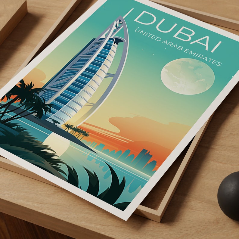 Dubai Travel Poster, Dubai Art, Burj Al Arab Print, Dubai Poster, Burj Al Arab Poster, City Poster