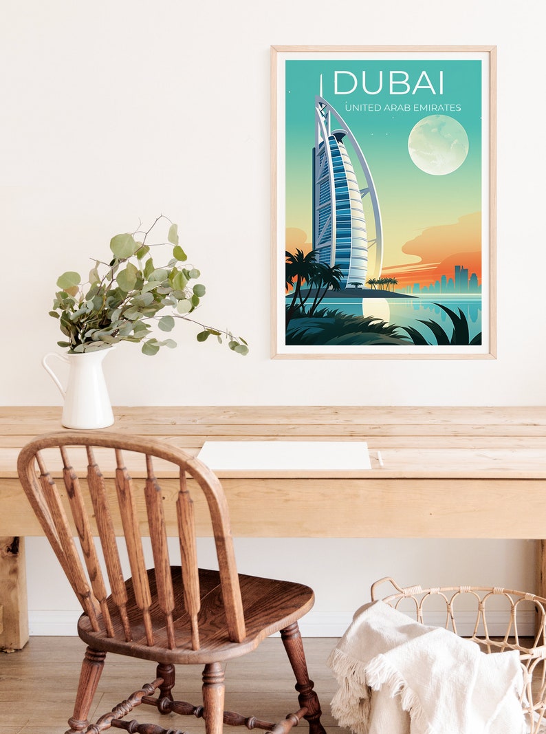 Dubai Travel Poster, Dubai Art, Burj Al Arab Print, Dubai Poster, Burj Al Arab Poster, City Poster