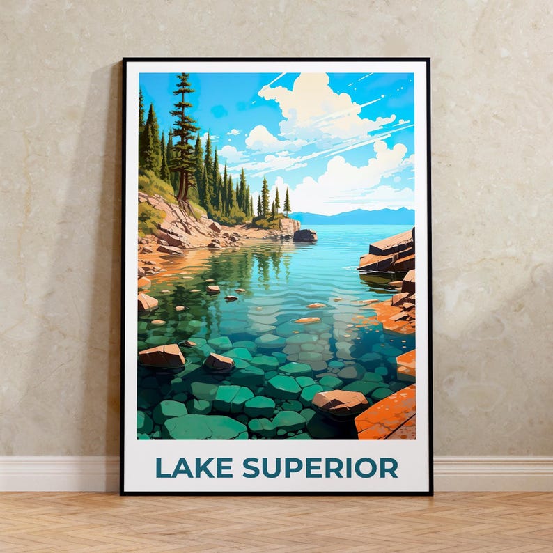 Lake Superior Poster, Great Lakes Print, Michigan Poster, Forest Print, Minnesota Travel Poster, Lake Poster, Michigan Art