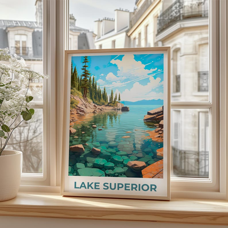 Lake Superior Poster, Great Lakes Print, Michigan Poster, Forest Print, Minnesota Travel Poster, Lake Poster, Michigan Art