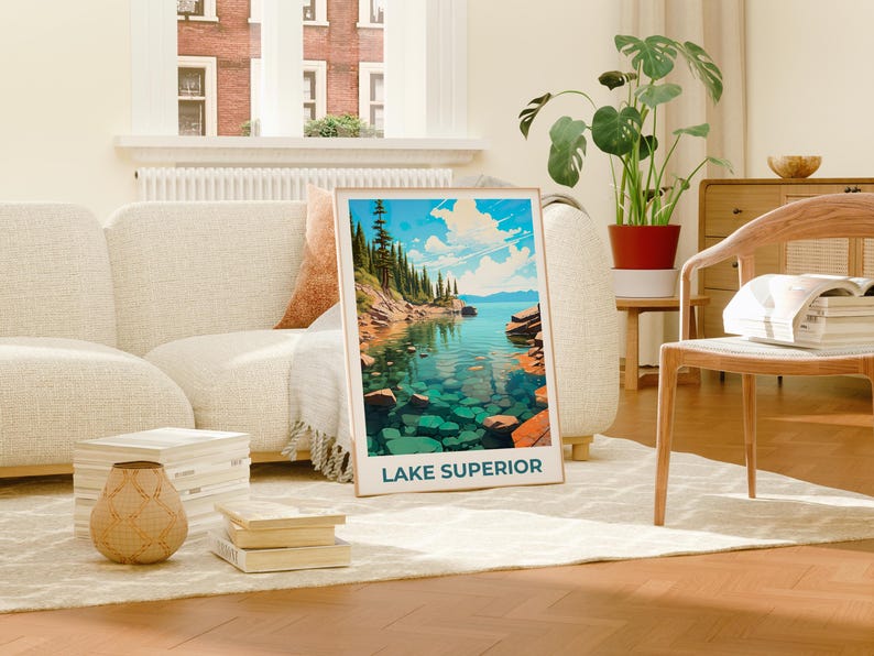 Lake Superior Poster, Great Lakes Print, Michigan Poster, Forest Print, Minnesota Travel Poster, Lake Poster, Michigan Art