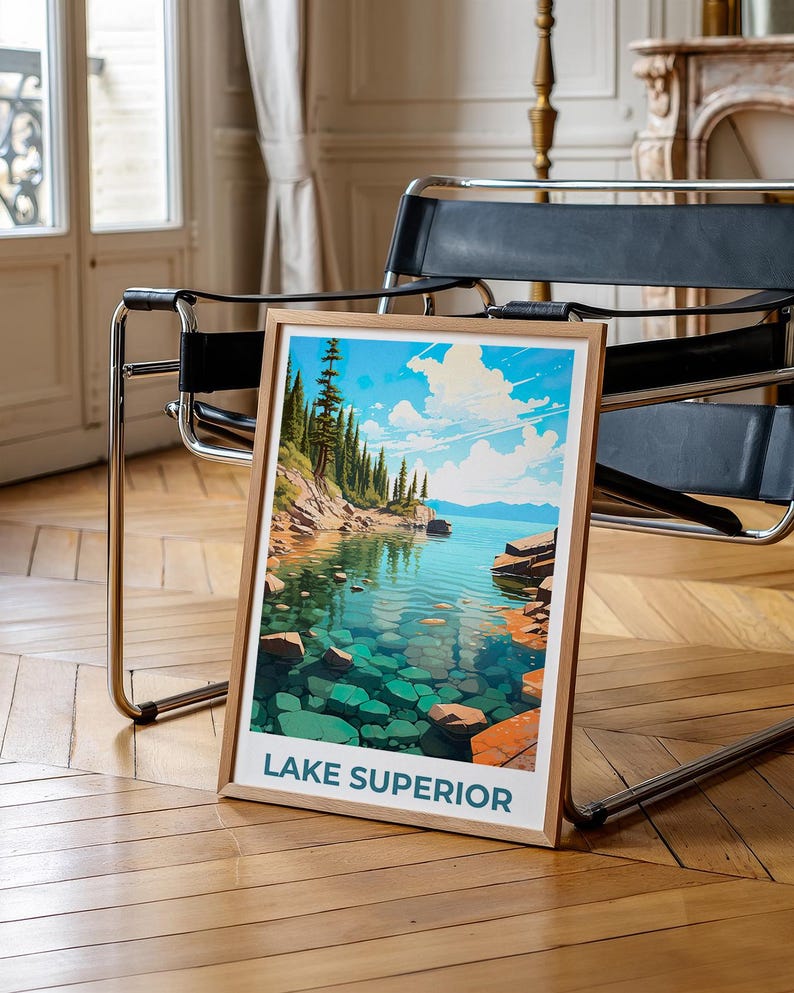 Lake Superior Poster, Great Lakes Print, Michigan Poster, Forest Print, Minnesota Travel Poster, Lake Poster, Michigan Art