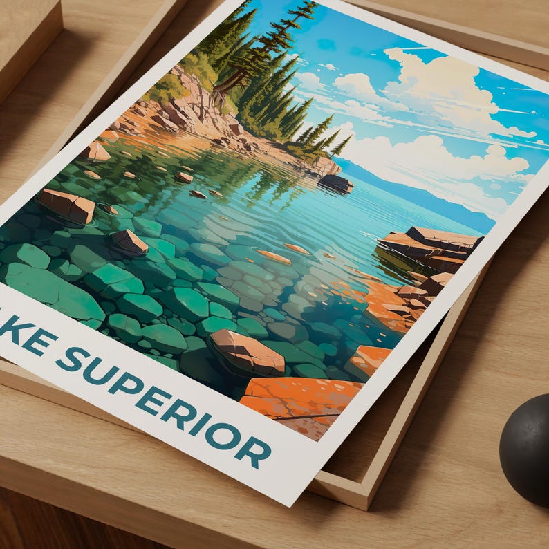 Lake Superior Poster, Great Lakes Print, Michigan Poster, Forest Print, Minnesota Travel Poster, Lake Poster, Michigan Art