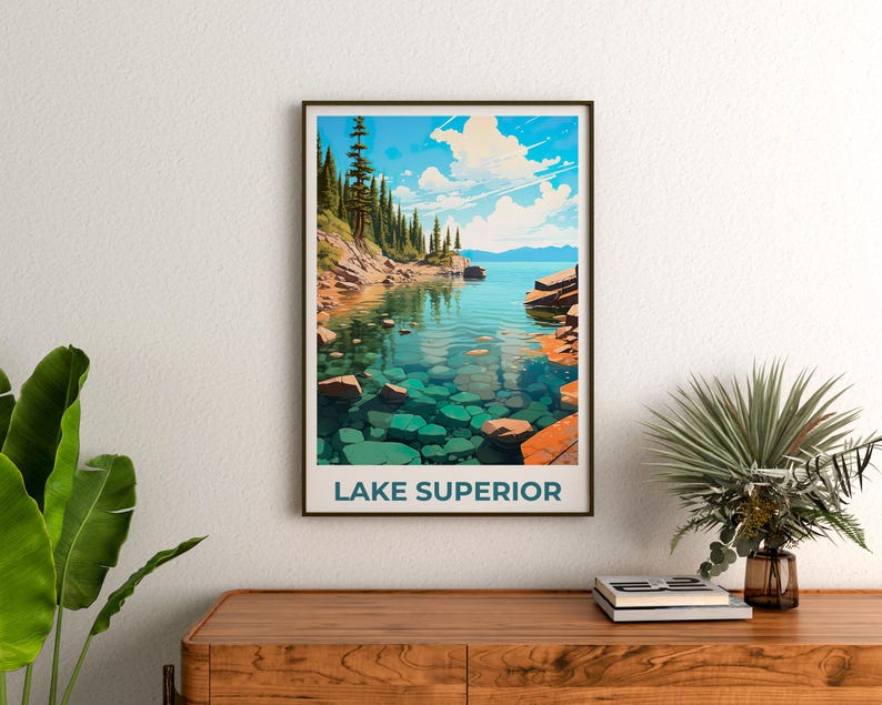 Lake Superior Poster, Great Lakes Print, Michigan Poster, Forest Print, Minnesota Travel Poster, Lake Poster, Michigan Art