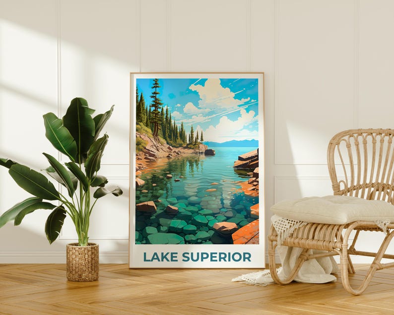 Lake Superior Poster, Great Lakes Print, Michigan Poster, Forest Print, Minnesota Travel Poster, Lake Poster, Michigan Art