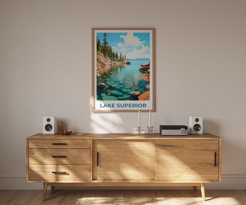 Lake Superior Poster, Great Lakes Print, Michigan Poster, Forest Print, Minnesota Travel Poster, Lake Poster, Michigan Art